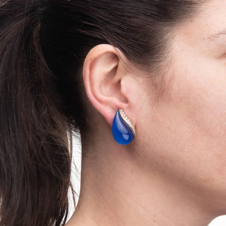 Orecchino clip gocce blu cristalli 04
