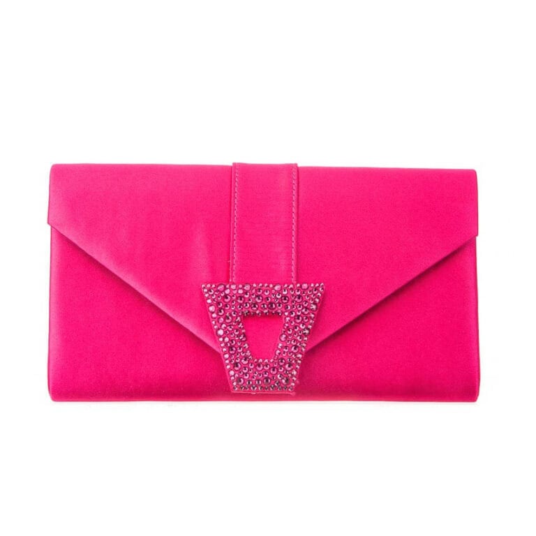 Pochette busta satin decorazione strass fuxia ton sur ton
