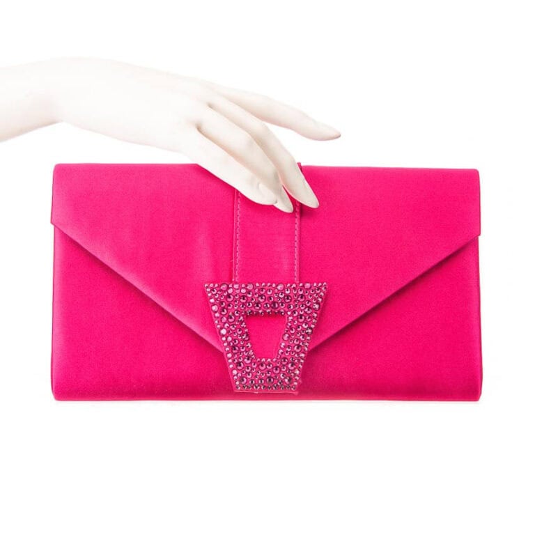 Pochette busta satin decorazione strass fuxia ton sur ton 2