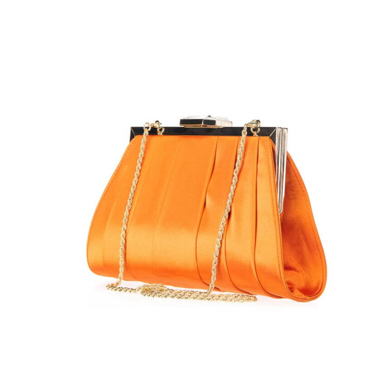 Pochette plissettata chiusura gioiello colore arancione 1