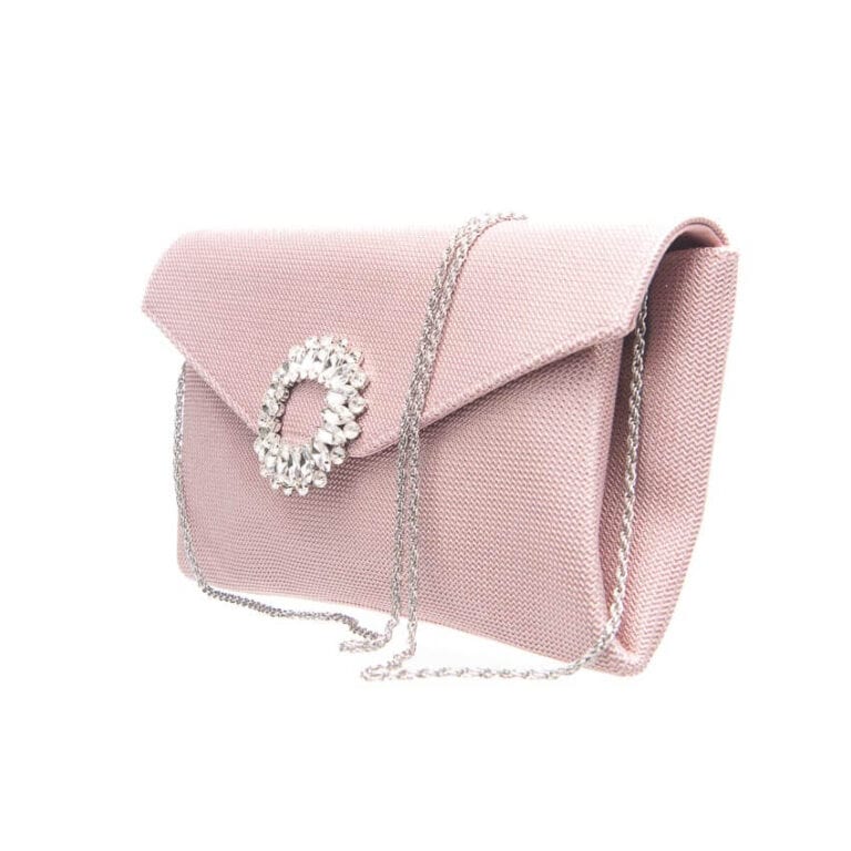 Pochette tessuto scintillante rosa cipria decorazione gioiello 3