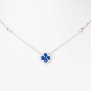 Collana girocollo argento zirconi quadrifoglio blu zaffiro 1