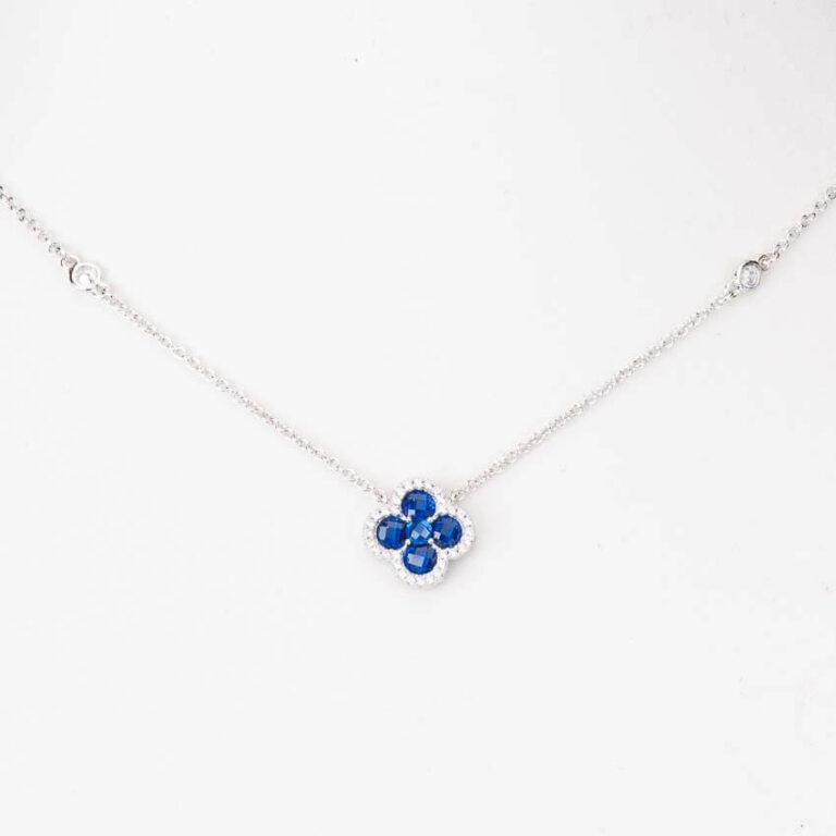 Collana girocollo argento zirconi quadrifoglio blu zaffiro 1