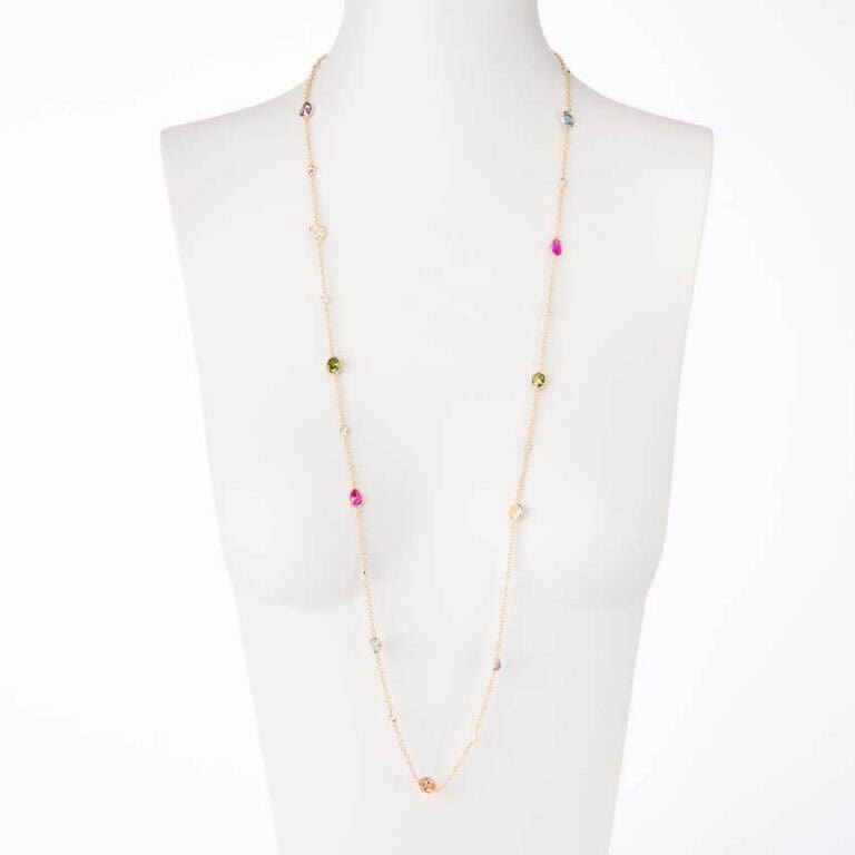 Collana lunga argento placcato oro pietre multicolor 1