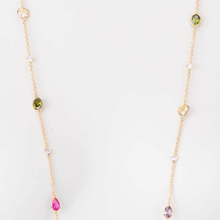 Collana lunga argento placcato oro pietre multicolor 2
