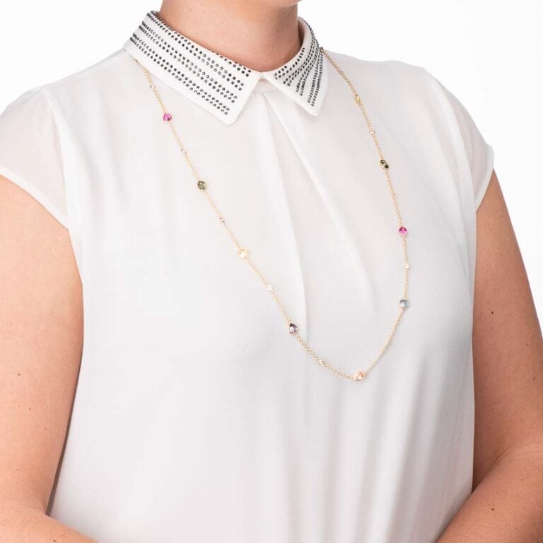Collana lunga argento placcato oro pietre multicolor 3