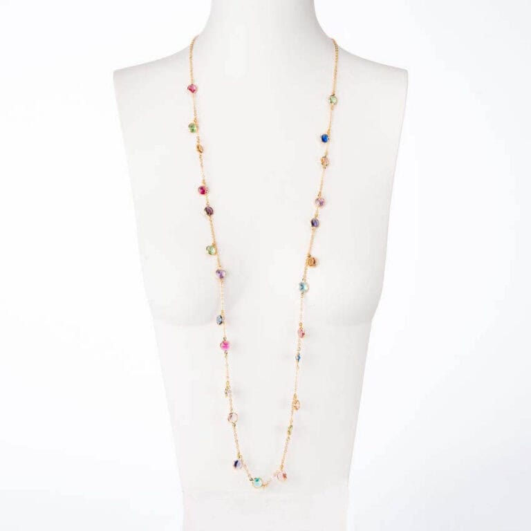 Collana lunga argento placcato oro pietre pendenti multicolor 1