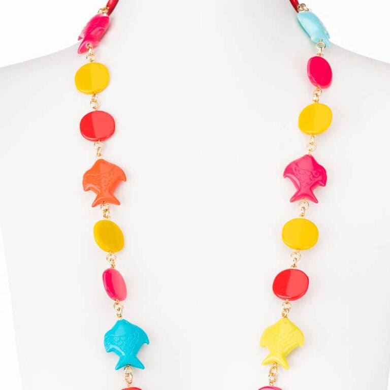 Collana lunga resina multicolor cialde pesci 2