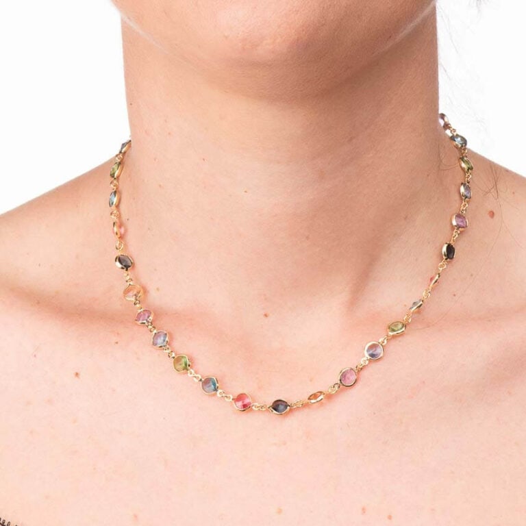Girocollo argento placcato oro pietre multicolor 2