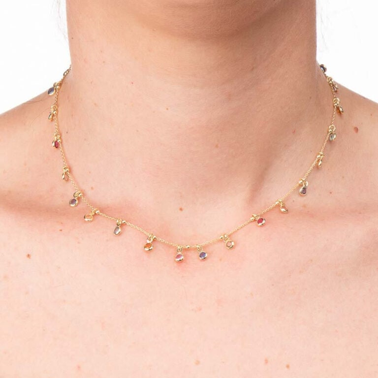Girocollo argento placcato oro pietre pendenti mignon multicolor