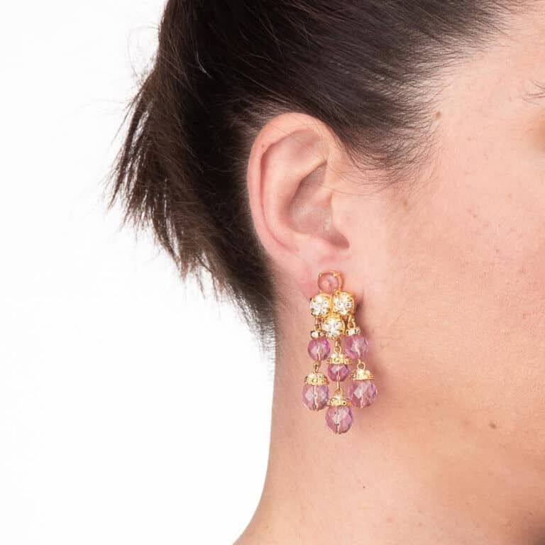Orecchini clip pendenti ciuffo oro viola 3