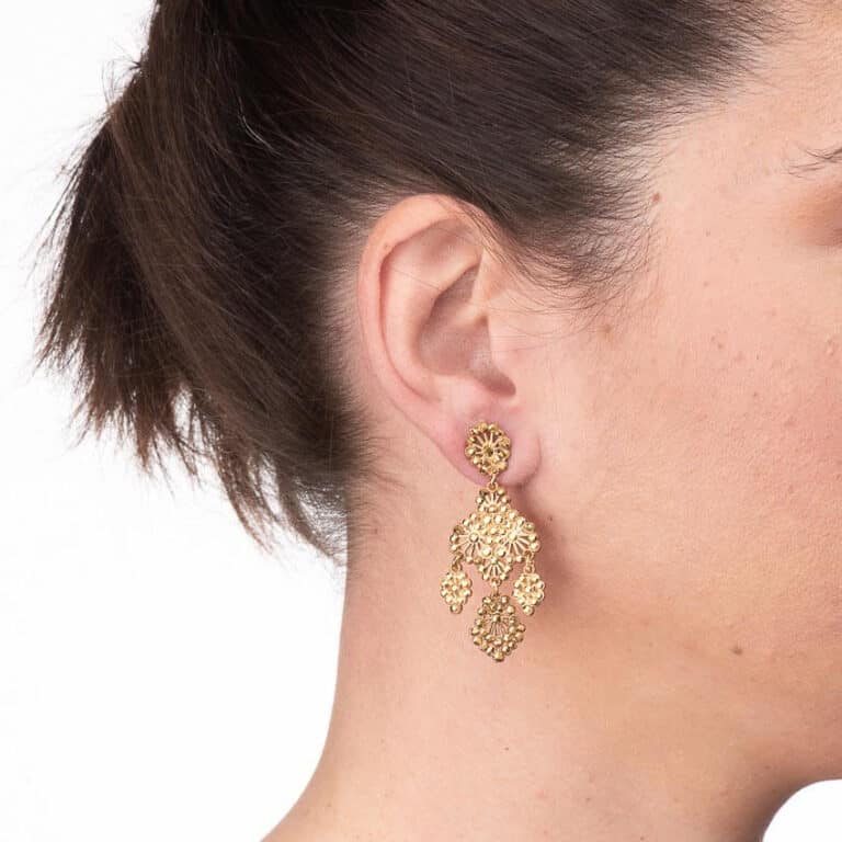 Orecchini pendenti-ricamo cristalli oro 3