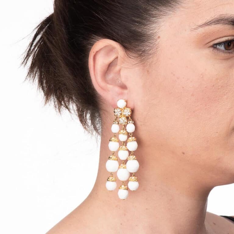 Orecchino clip colore oro agata bianca 4