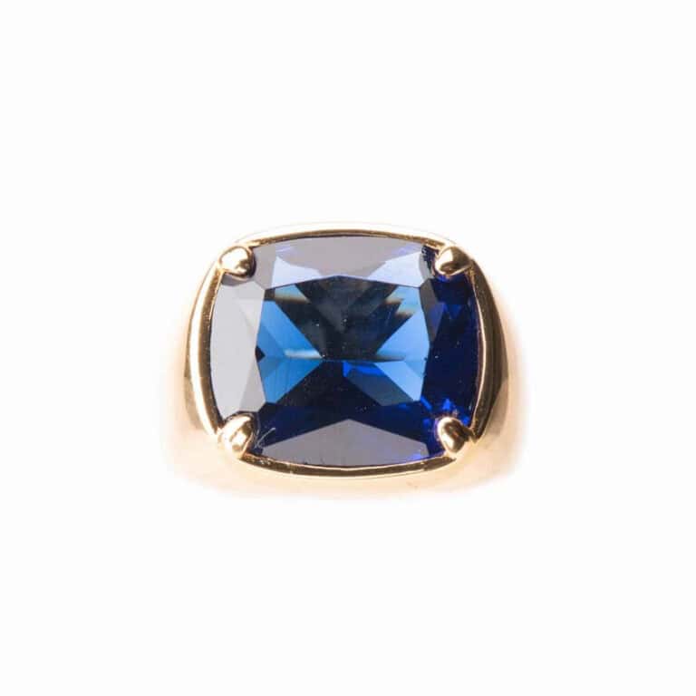 Anello argento placcato oro pietra centrale blu zaffiro 04