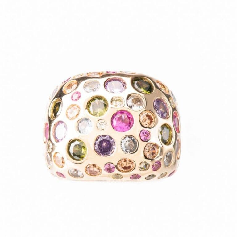 Anello fascia bombata argento zirconi multicolor 02