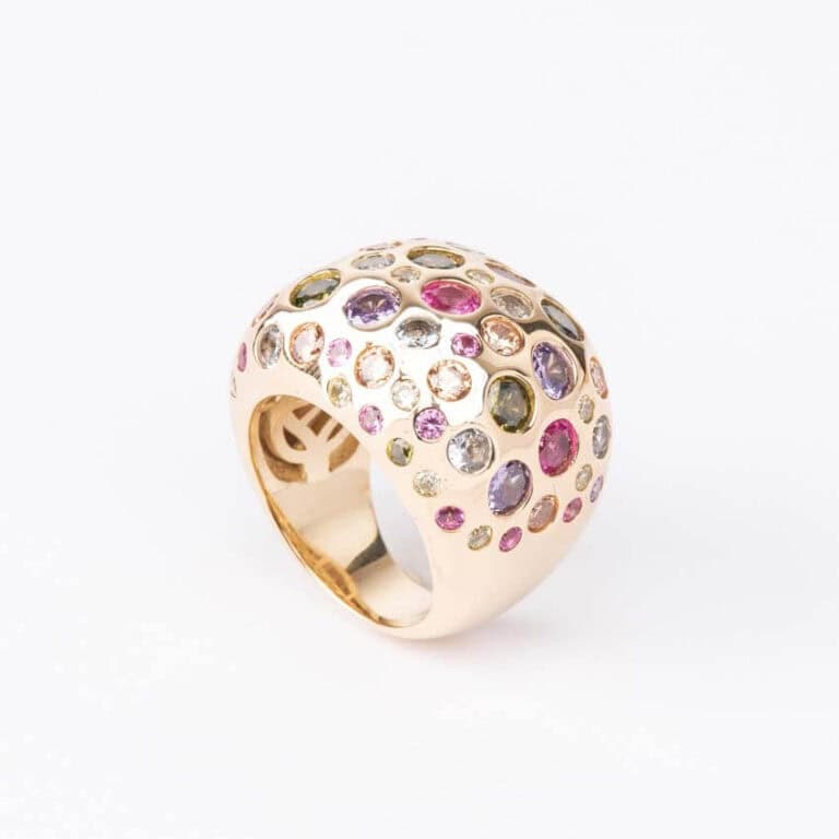 Anello fascia bombata argento zirconi multicolor 05