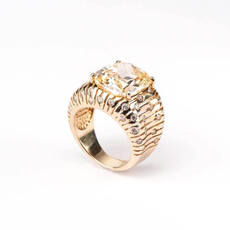 Anello fascia pietra centrale gialla topazio chiaro 05