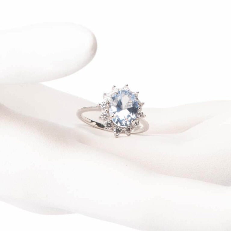 Anello fiore acquamarina petali crystal 01