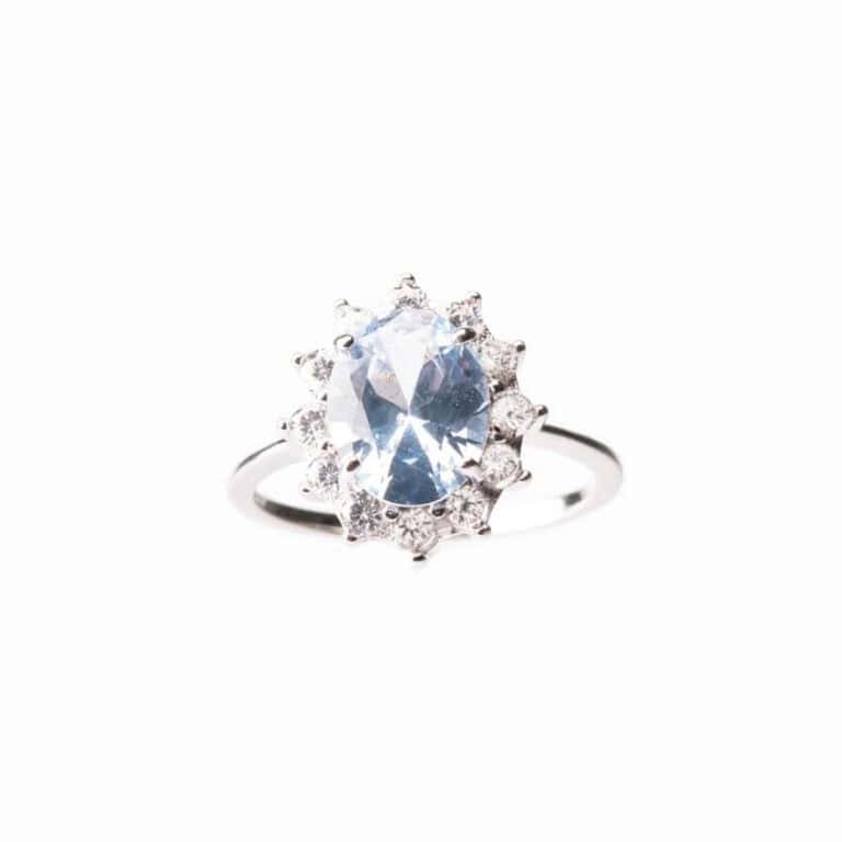 Anello fiore acquamarina petali crystal 02