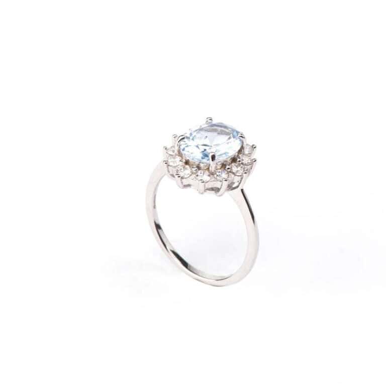 Anello fiore acquamarina petali crystal 03