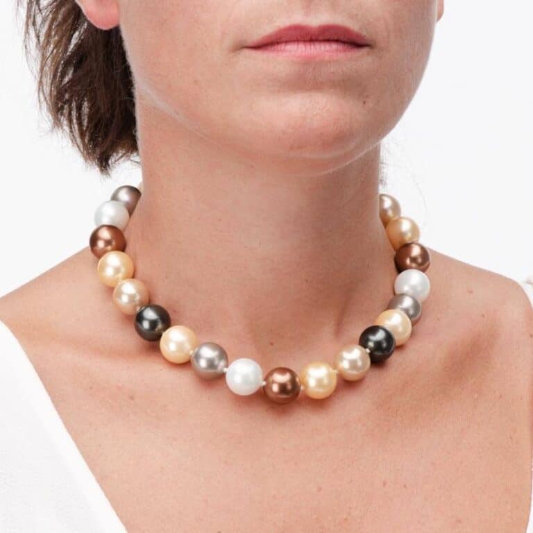 Collana girocollo perle shell gold nero e brown - immagine 2