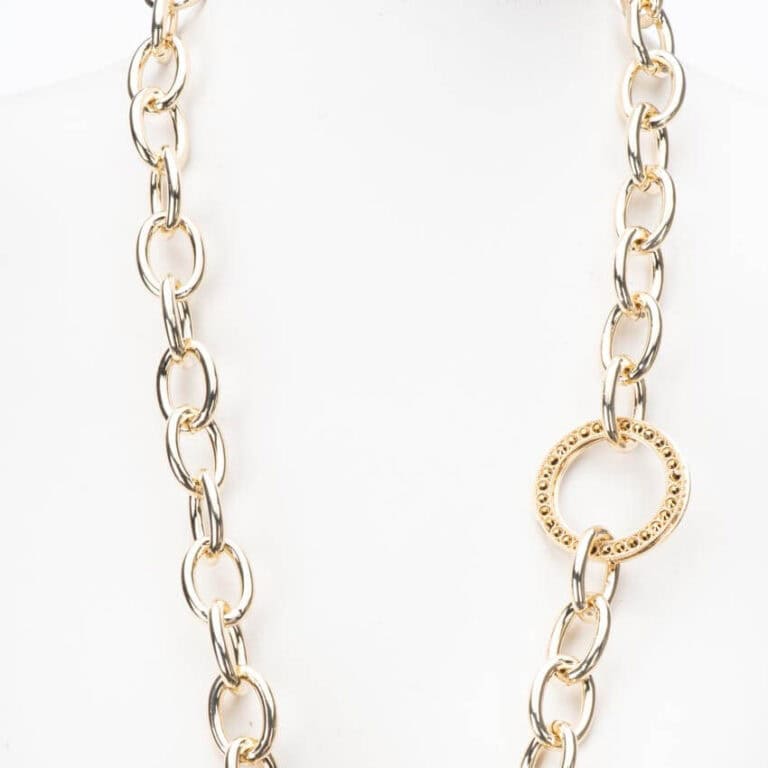 Collana lunga catena oro anelli ovali e motivo cristalli laterale - immagine 2
