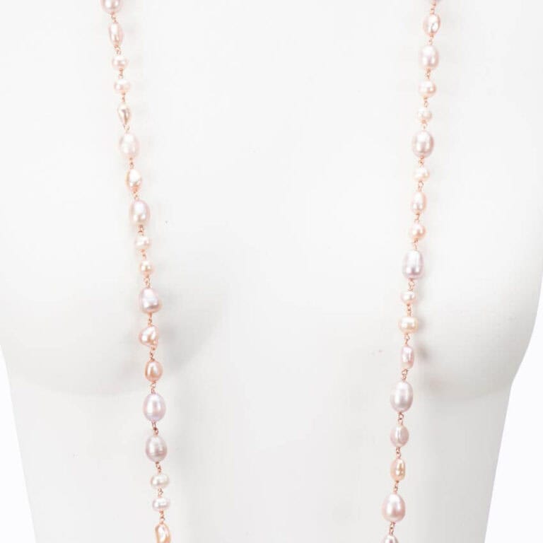Collana lunga perle di fiume gradazione rosa - immagine 2