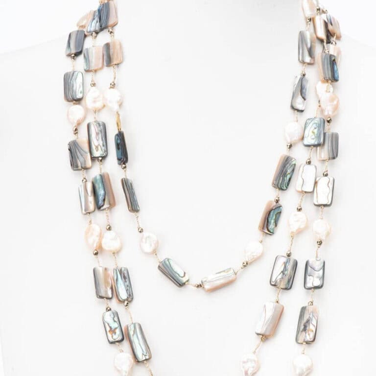 Collana lunga perle naturali, ematite e madreperla grigia - immagine 2